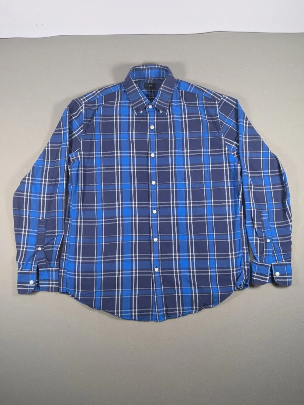 Mens J. Crew Long Sleeve Button Down Blue Plaid Shirt Large